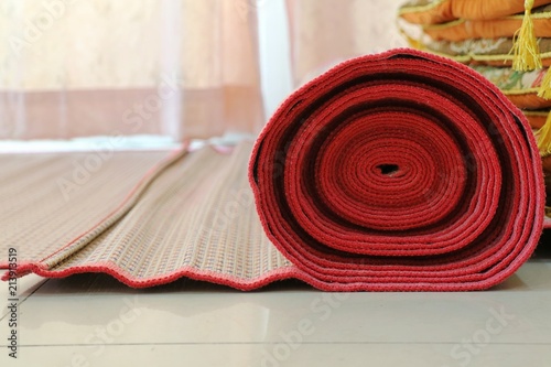 Roll Of Natural Traditional Thai Mat On The Floor Buy This