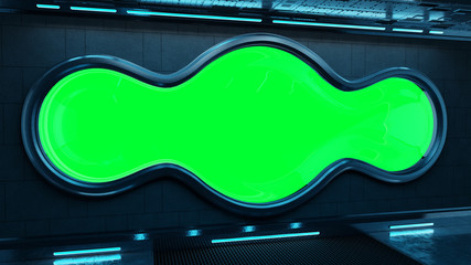 Aufkleber - Black tech spaceship round window interior background 3D rendering