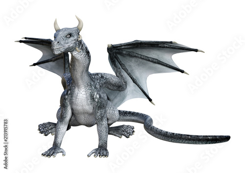 3D Rendering Fantasy Dragon on White Tableau sur Toile