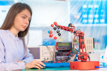 Student girl in robotics class