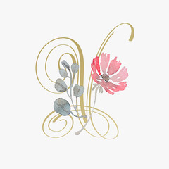 Sticker - golden hand lettering font with handmade rose flower