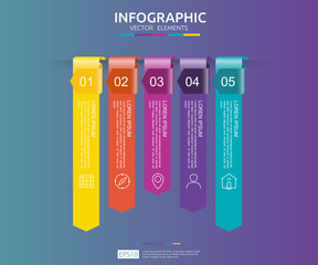 Poster - 5 steps infographic. timeline design template with 3D arrow paper element. Business concept with options. For content, diagram, flowchart, steps, parts, workflow layout, chart.