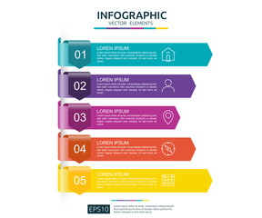 Poster - 5 steps infographic. timeline design template with 3D arrow paper element. Business concept with options. For content, diagram, flowchart, steps, parts, workflow layout, chart.