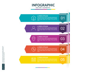 Poster - 5 steps infographic. timeline design template with 3D arrow paper element. Business concept with options. For content, diagram, flowchart, steps, parts, workflow layout, chart.