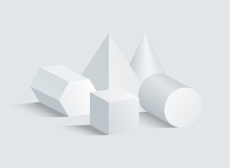 Wall Mural - Cube and Cone, Cylinder and Pyramid Figures Set