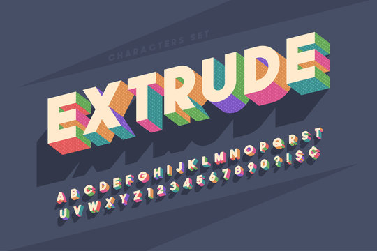 Original retro 3d display font design, alphabet, letters