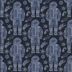 Wall Mural - seamless vector pattern with cosmos doodle illustrations. galaxy handdrawn elements.