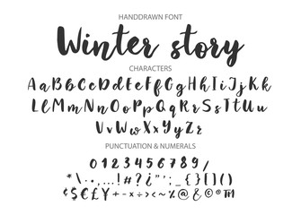 Wall Mural - Winter story. Handwritten Brush font for lettering quotes. Hand drawn brush style modern calligraphy. 