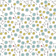 Wall Mural - seamless vector pattern with cosmos doodle illustrations. astrology handdrawn elements.