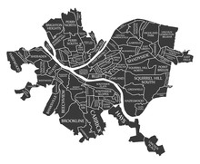 Pittsburgh Pennsylvania City Map USA Labelled Black Illustration
