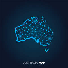 Poster - Map of Australia made with connected lines and glowing dots.