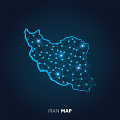 Poster - Map of Iran made with connected lines and glowing dots.