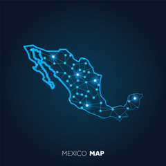 Poster - Map of Mexico made with connected lines and glowing dots.