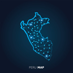 Poster - Map of Peru made with connected lines and glowing dots.