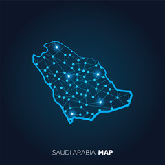 Poster - Map of Saudi Arabia made with connected lines and glowing dots.