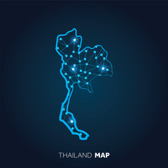 Poster - Map of Thailand made with connected lines and glowing dots.
