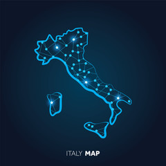 Poster - Map of Italy made with connected lines and glowing dots.
