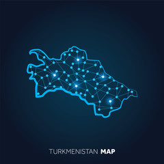Poster - Map of Turkmenistan made with connected lines and glowing dots.