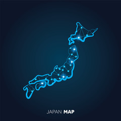 Poster - Map of Japan made with connected lines and glowing dots.