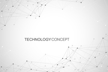 Geometric connected background lines and dots. Simple technology abstract graphic background design, vector illustration.