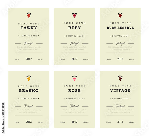 Port Wine Labels Vector Premium Template Set Clean And Modern Port Wine Labels Vector Premium Template Set Clean And Modern Design Towny Ruby Reserve Branco Rose Vintage Red White