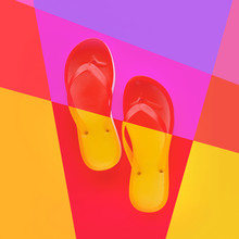 Flip Flops, Modern Colorful Flat Lay Composition