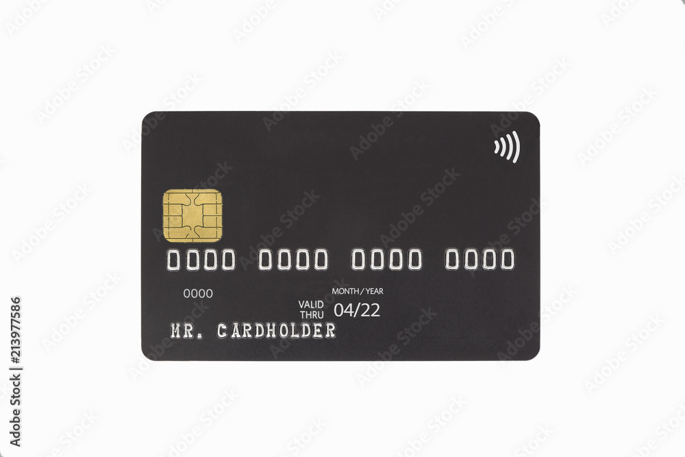 Black bank credit card isolated on white background - obrazy, fototapety, plakaty 