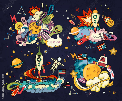 Cartoon vector illustration of space Canvas Print