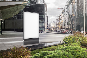 Wall Mural - Blank white banner next to commercial or business center. 3d rendering