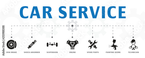 Fotomural horizontal Car service banner concept template with simple icons