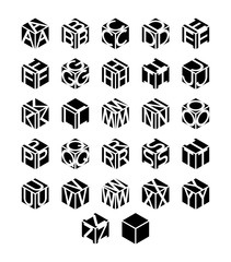 Aufkleber - Isometric alphabet set. Vector geometric cubic letters.