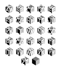 Aufkleber - Isometric alphabet set. Vector geometric cubic letters.