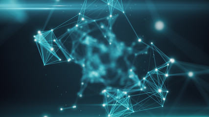 Poster - 3d illustration flying through digital data tunnel made of digital nodes and connection paths