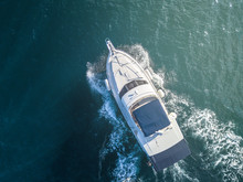 Sea Service Team In Fast Speed Motor Boat Top Overhead View