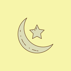Poster - crescent moon and star colored field outline icon. Element of Arabian culture icon for mobile concept and web apps. Field outline crescent moon and star icon can used for web