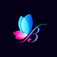 Colorful Butterfly Logo Template. An Illustration Concept Of Beautiful Butterfly Formed From Combination Of Letter B And Natural Leaves