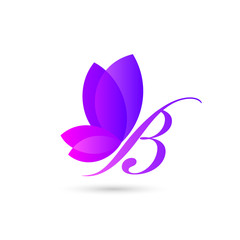 Sticker - colorful butterfly logo template. an illustration concept of beautiful butterfly formed from combination of letter B and natural leaves