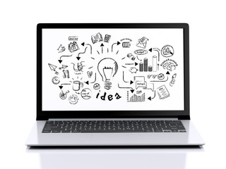 Poster - 3d Laptop with business sketch
