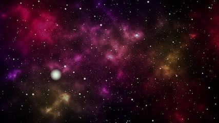 Wall Mural - Drifting through space in a field of stars with a red nebulus in the background