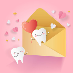 Wall Mural - cartoon tooth with love concept