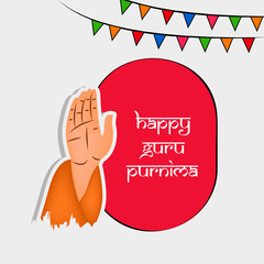 illustration of hand giving blessing with happy Guru Purnima text on the occasion of hindu festival Guru Purnima celebrated in India