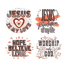 Christian Typography And Lettering. Illustrations Of Biblical Phrases.