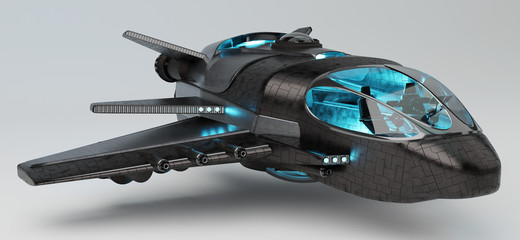 Poster - Futuristic spacecraft isolated on grey background 3D rendering