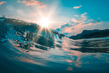 Wall Mural - teal orange sea wave