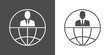 © teracreonte - Icono plano hombre de negocios en globo terráqueo en gris y blanco