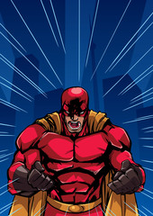 Wall Mural - Illustration of raging superhero with clenched fists ready for battle. 