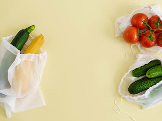 Wall Mural - fresh raw vegetables in textile bags, zero waste concept