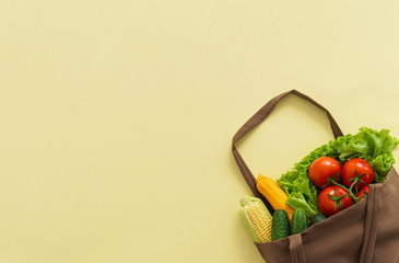 Wall Mural - fresh vegetables in cotton bag, zero waste concept,