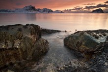 Vikbukta Bay At Sunset, Near Haukland, Vestvagoy, Lofoten, Nordland, Norway, Europe