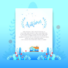 Blue Autumn Floral Beautiful Gradient Flowers For Invitation Card Vector Illustration